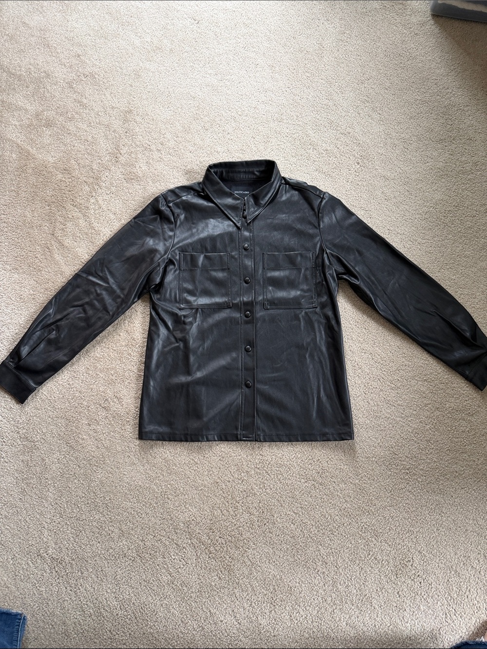 Women’s Black Leather Button-Up Jacket